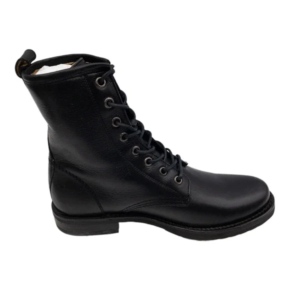 Frye Black Veronica Leather Lace Up Heeled Combat Boots 6.5 - Picture 4 of 12